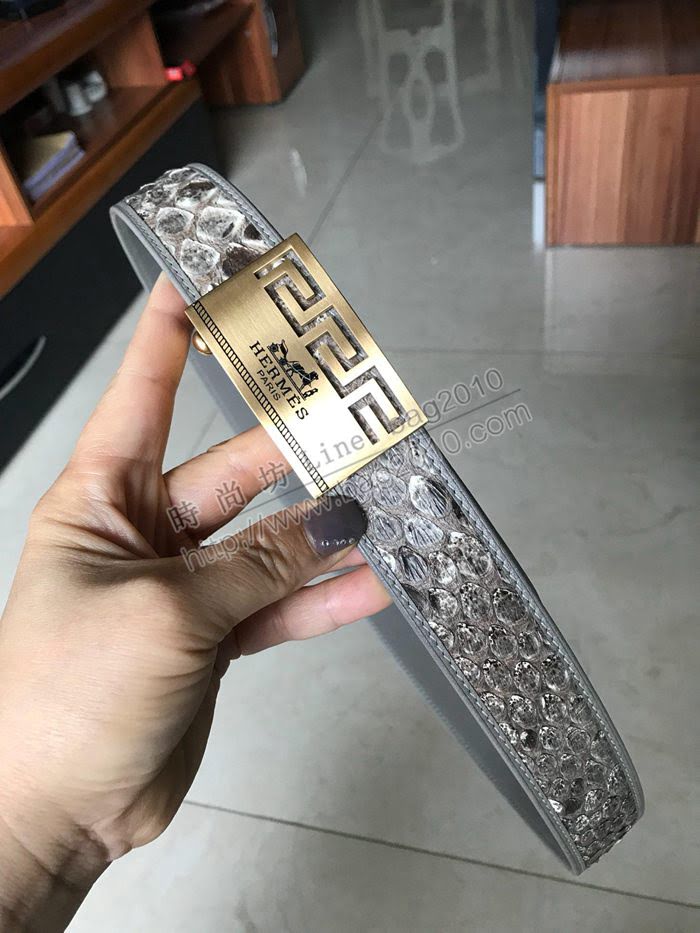 HERMES皮帶 大蟒蛇皮面 原版小牛皮底 商務休閒兩用 男士腰帶  hgh1891